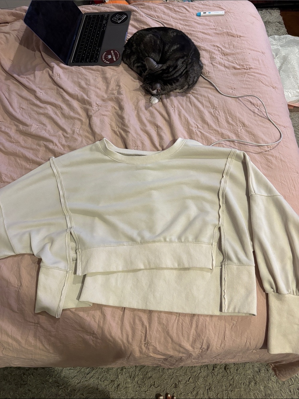 Amazon Cream Layered Cropped Sweatshirt